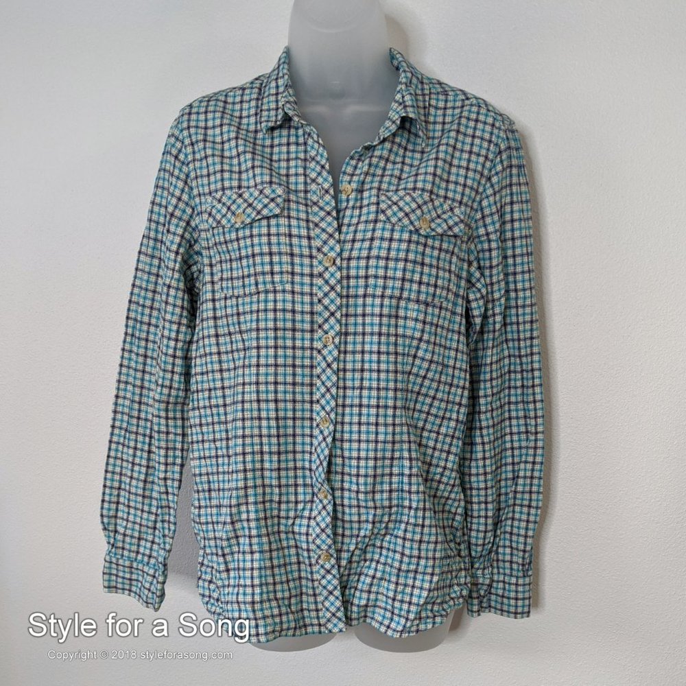 Eddie Bauer Blue Plaid Flannel Button Down M